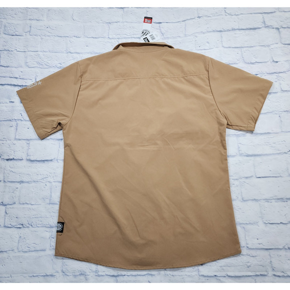 GTL4 MENS SIZE L Tan Button Front Short Sleeve Mesh Zip Pocket Military - Picture 9 of 10